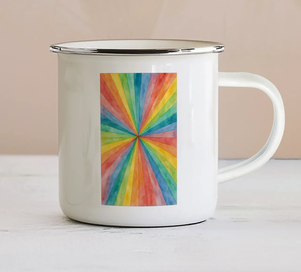 linea geometrica astratta dell'arcobaleno tazza in smalto da arkhanz