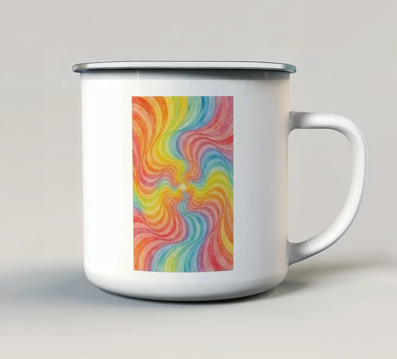 linea geometrica astratta di vortici arcobaleno tazza in smalto da arkhanz
