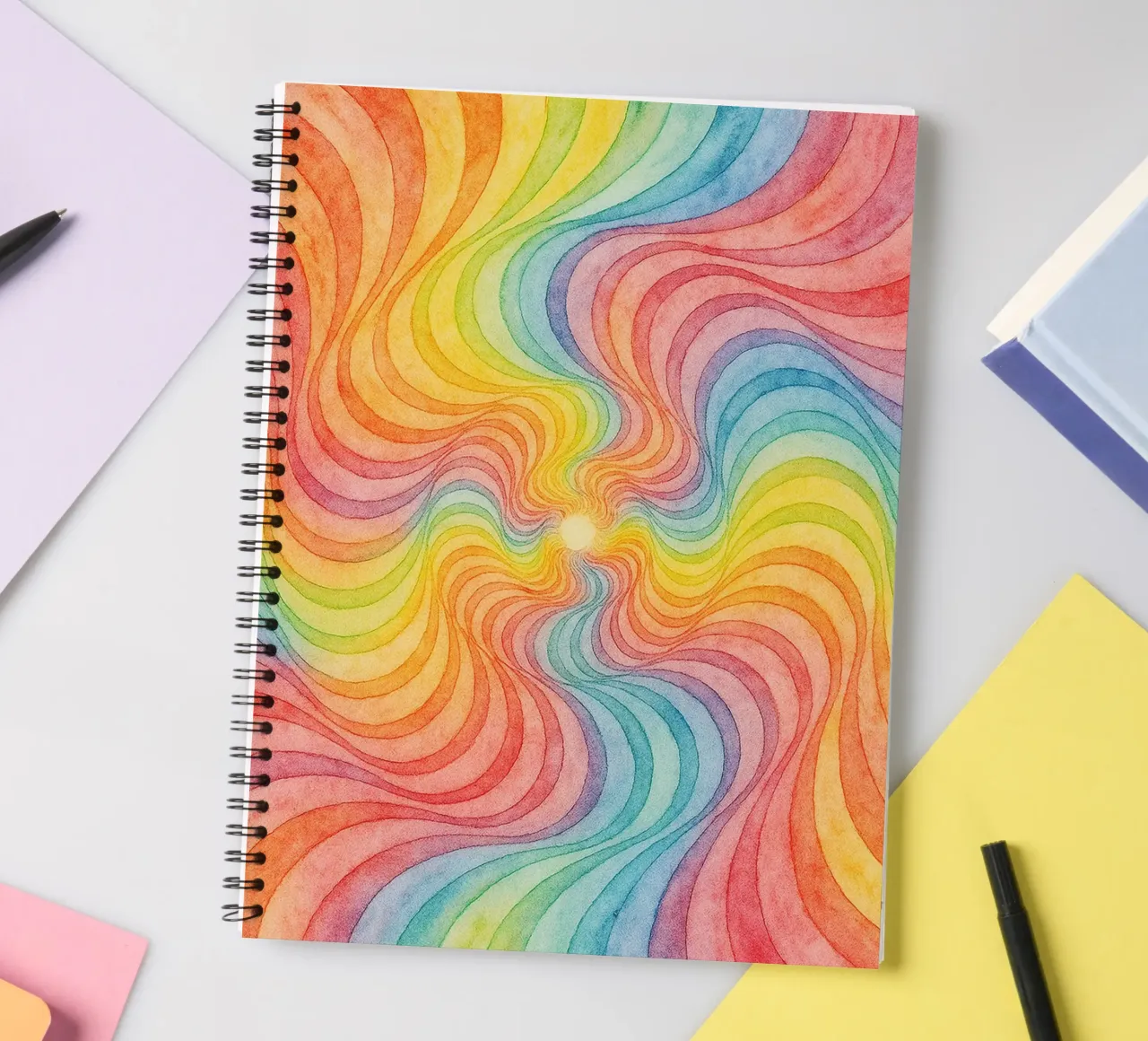 abstract geometric rainbow swirl line spiral notebook by arkhanz