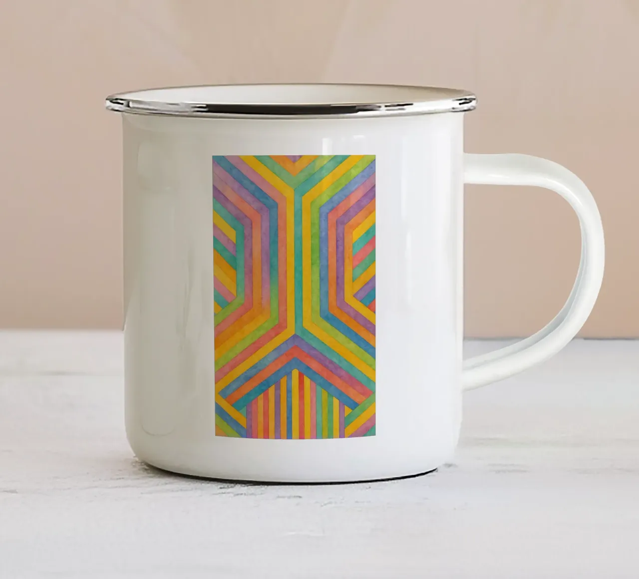 arte lineal abstracto rectángulo geométrico taza de esmalte de arkhanz