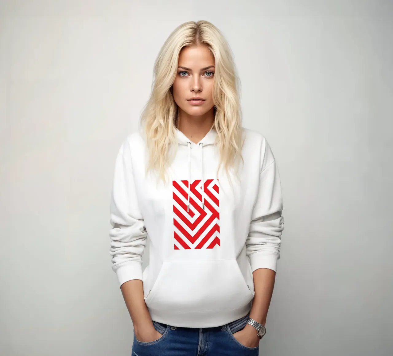 linea astratta geometrica rossa felpa con cappuccio da arkhanz