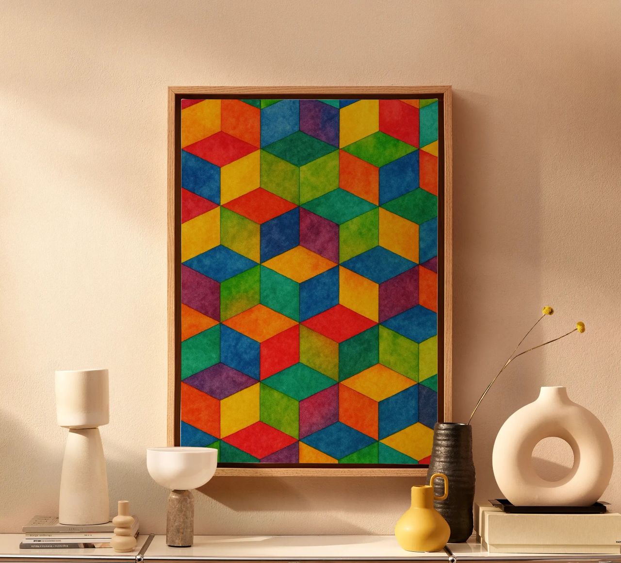 abstract geometric small hexagonal line canvas by arkhanz