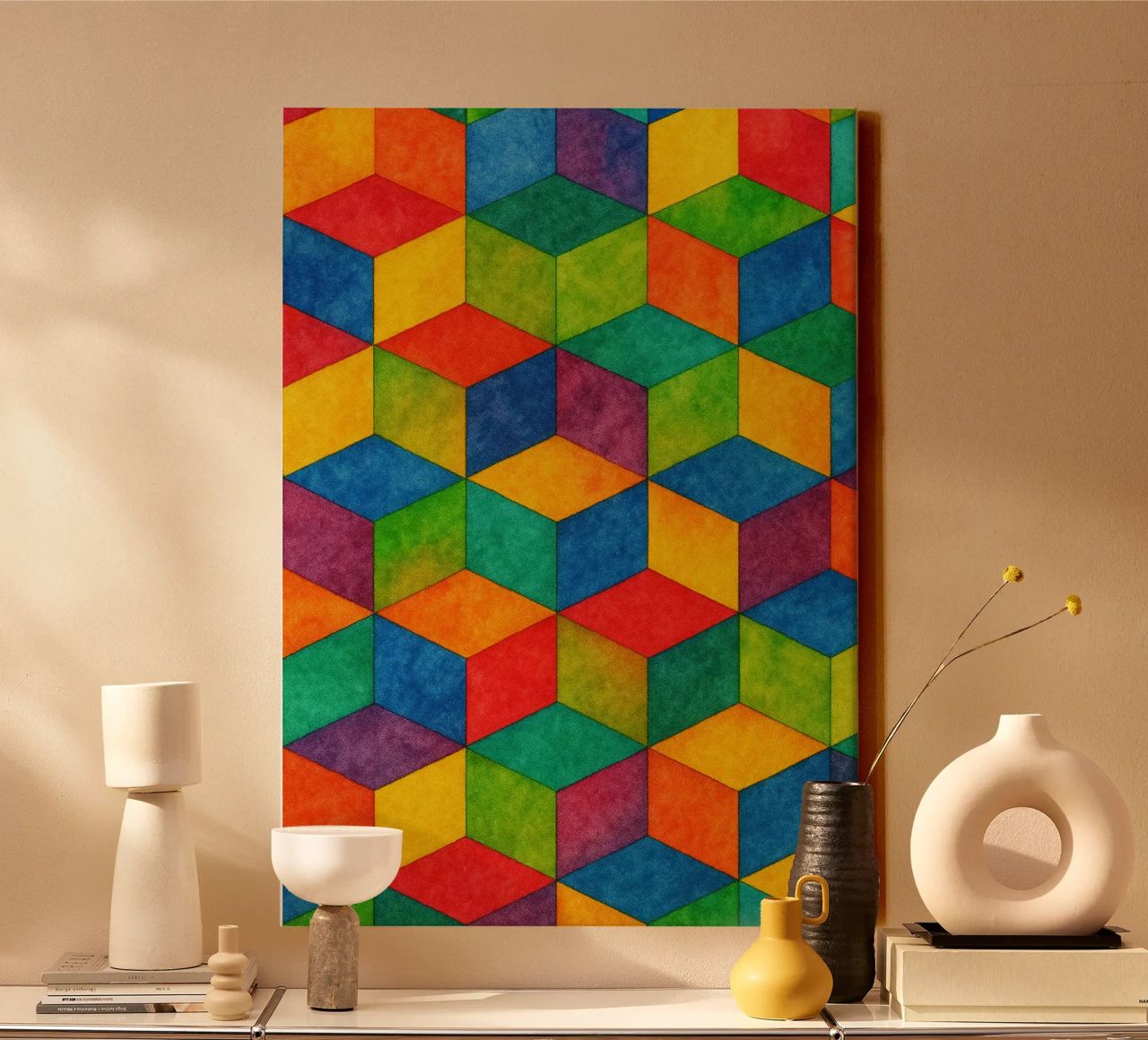 abstract geometric small hexagonal line canvas by arkhanz