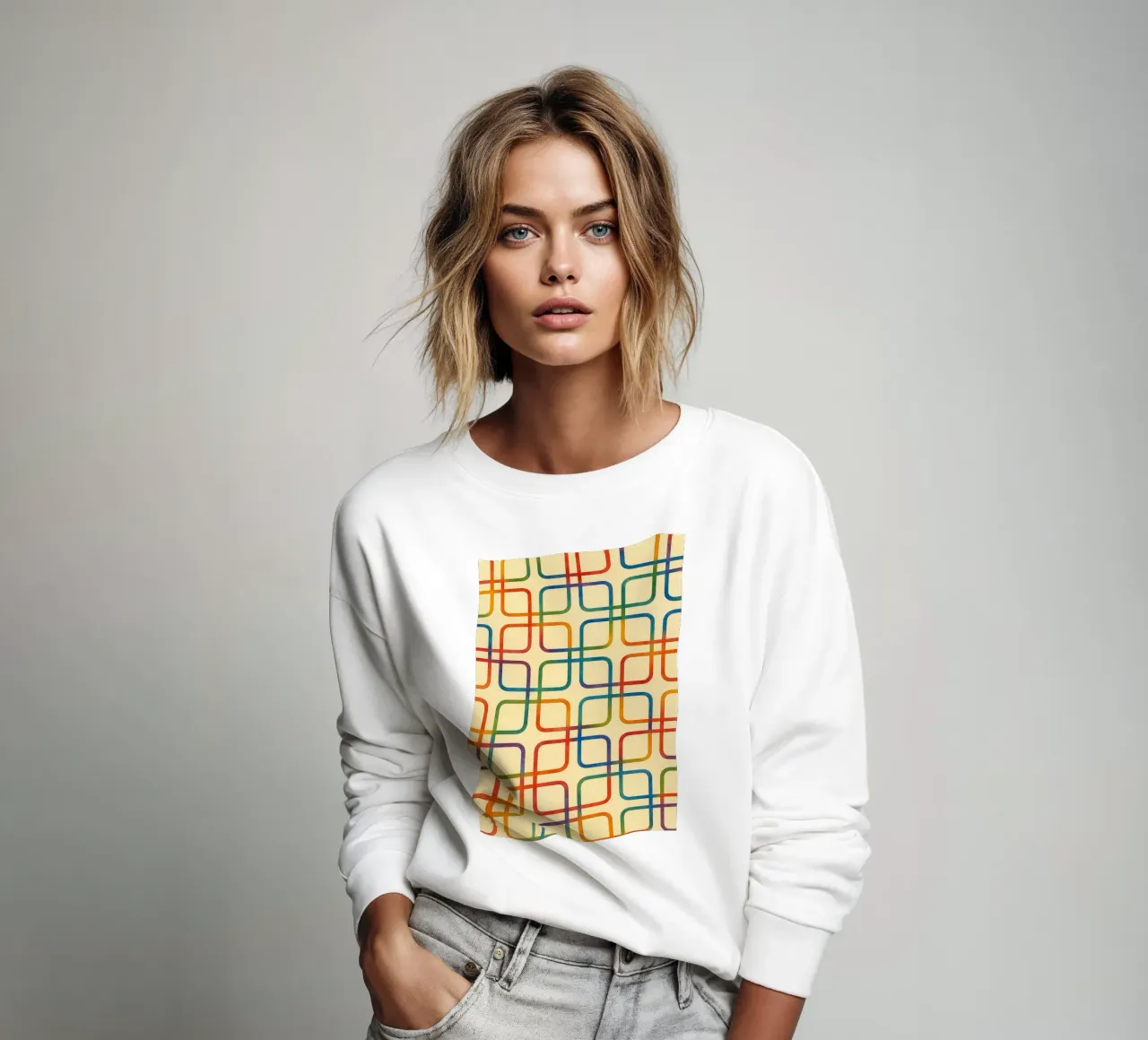 abstrait géométrique carré ligne colorée sweat de arkhanz