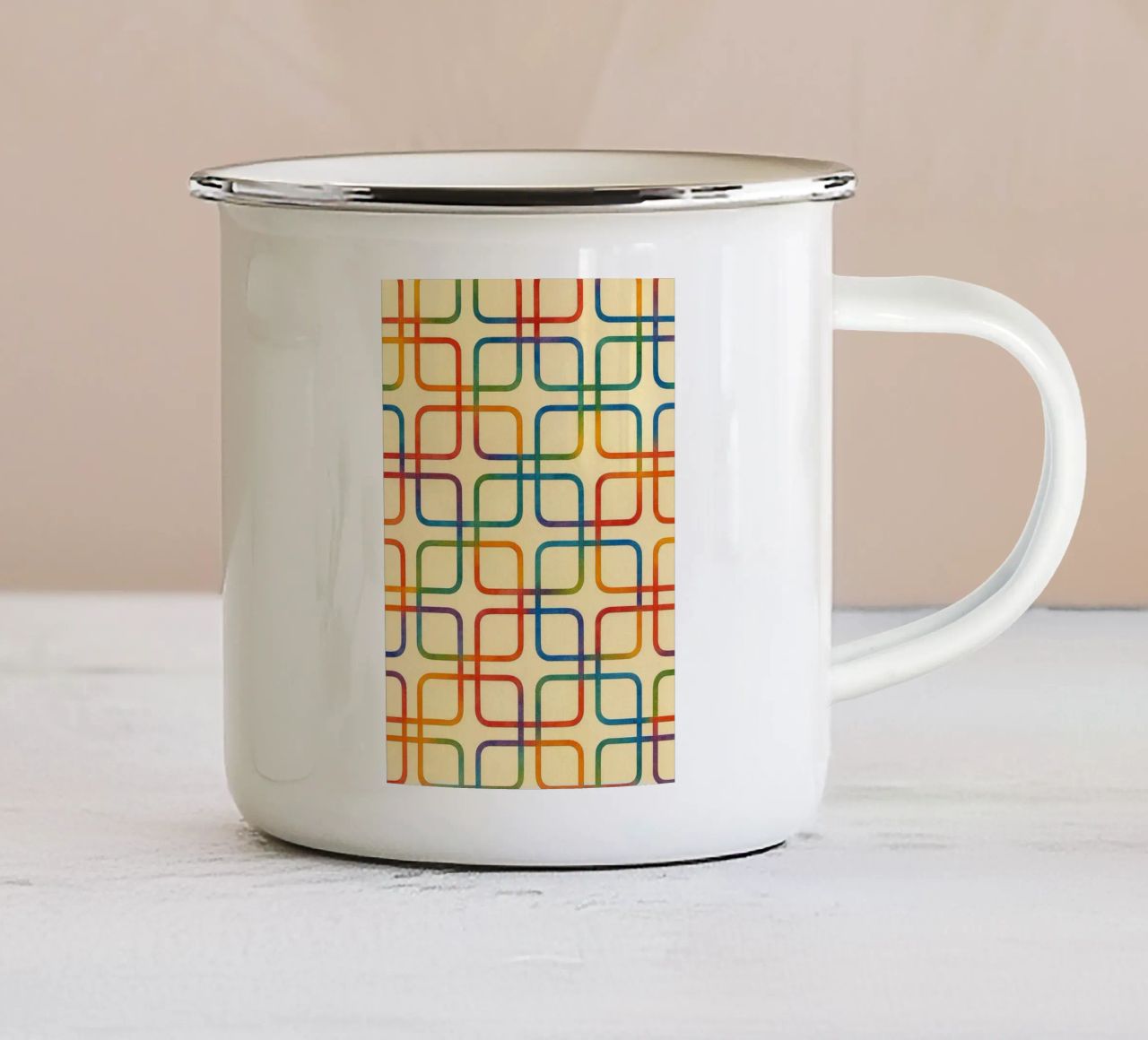 linea geometrica astratta quadrata colorfull tazza in smalto da arkhanz
