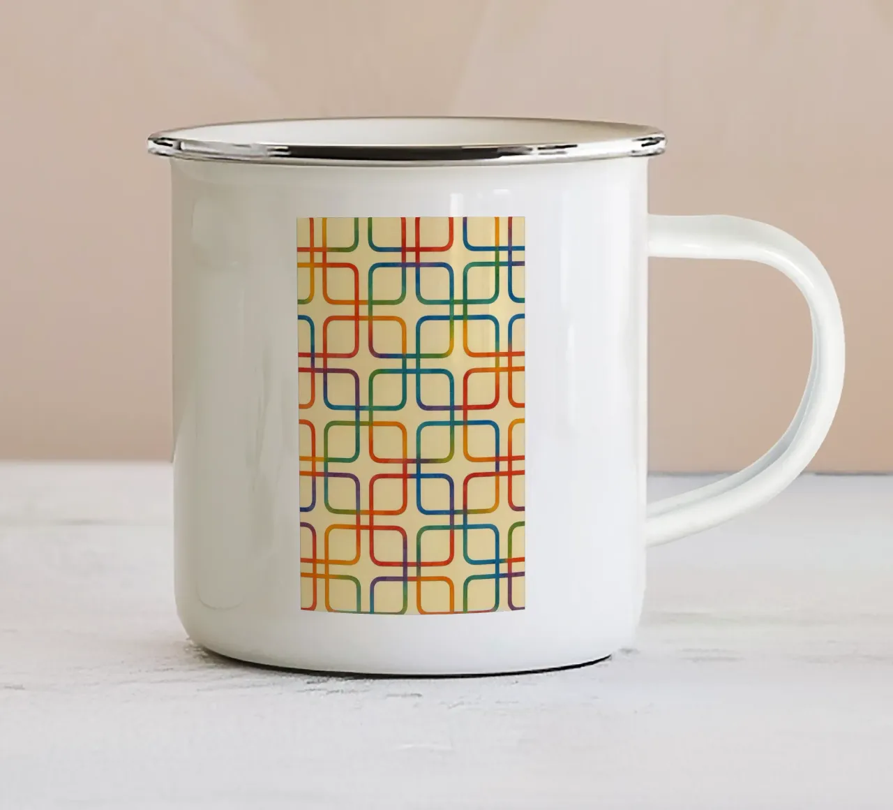 abstracto geométrico cuadrado colorido línea taza de esmalte de arkhanz