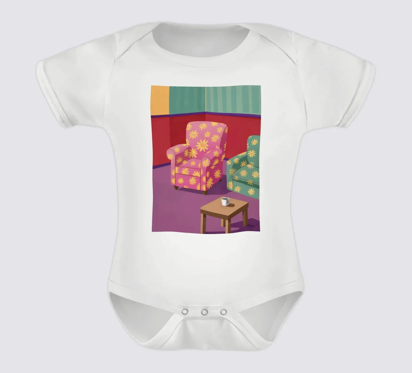 Pastel Patchwork Parlor Kurzarm Babybody von Tiga Bersama