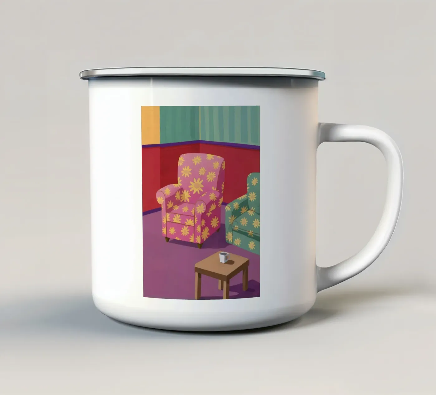 Pastel Patchwork Parlor enamel mug by Tiga Bersama