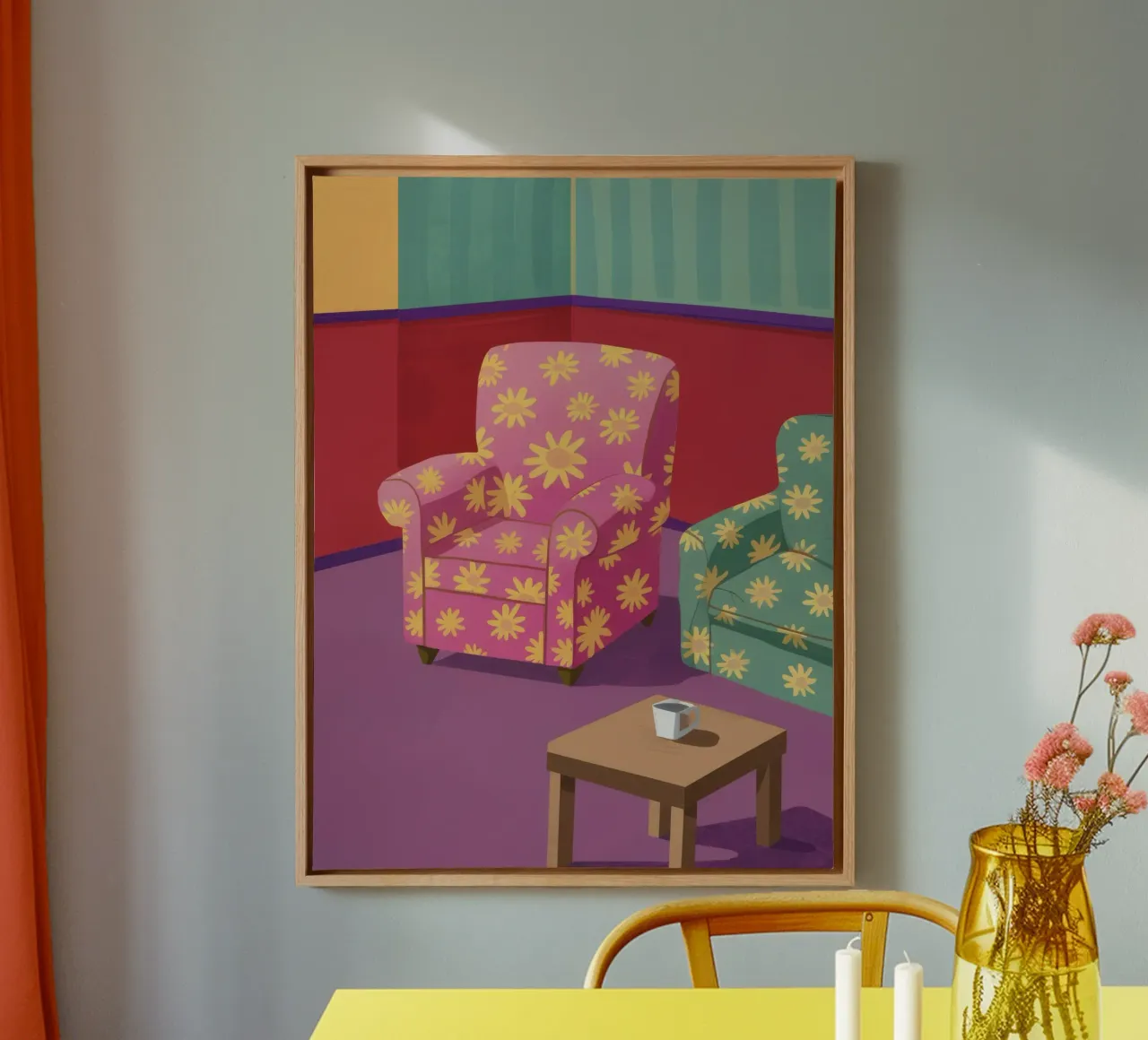 Pastel Patchwork Parlor canvas with Floater frame by Tiga Bersama