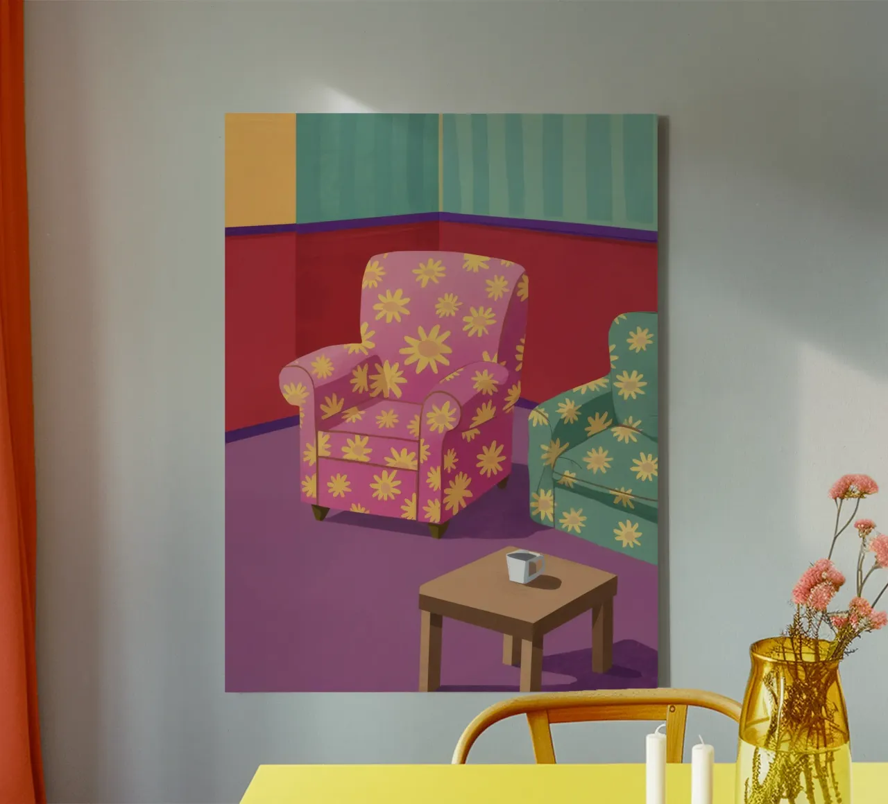 Pastel Patchwork Parlor canvas with Floater frame by Tiga Bersama