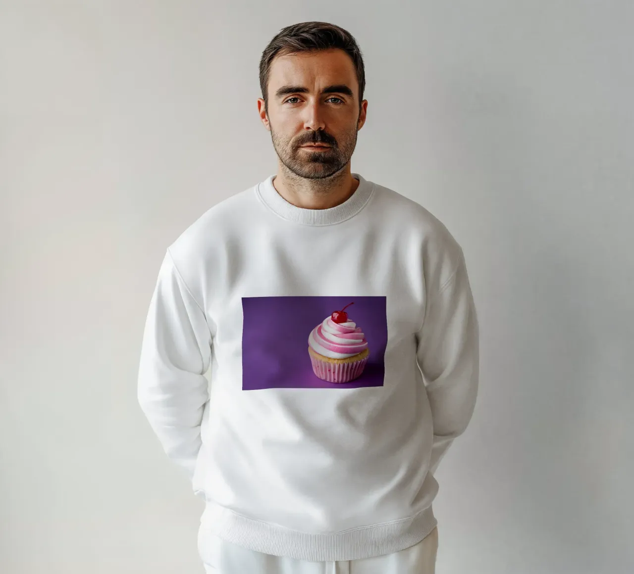 Cupcake with Cherry on Purple Background sweatshirt by 🥩 The tasty wall