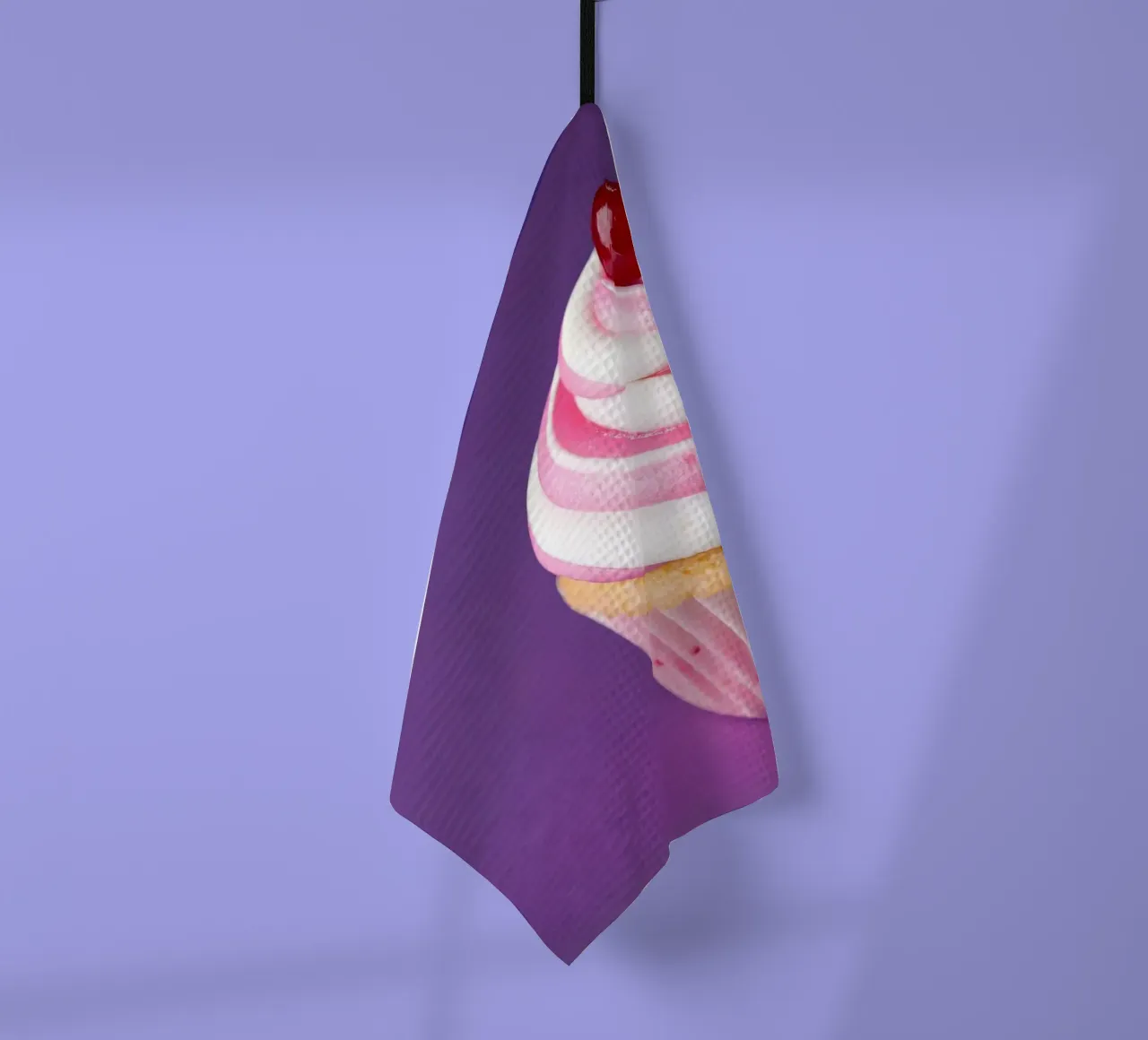 Cupcake with Cherry on Purple Background tea towel by 🥩 The tasty wall