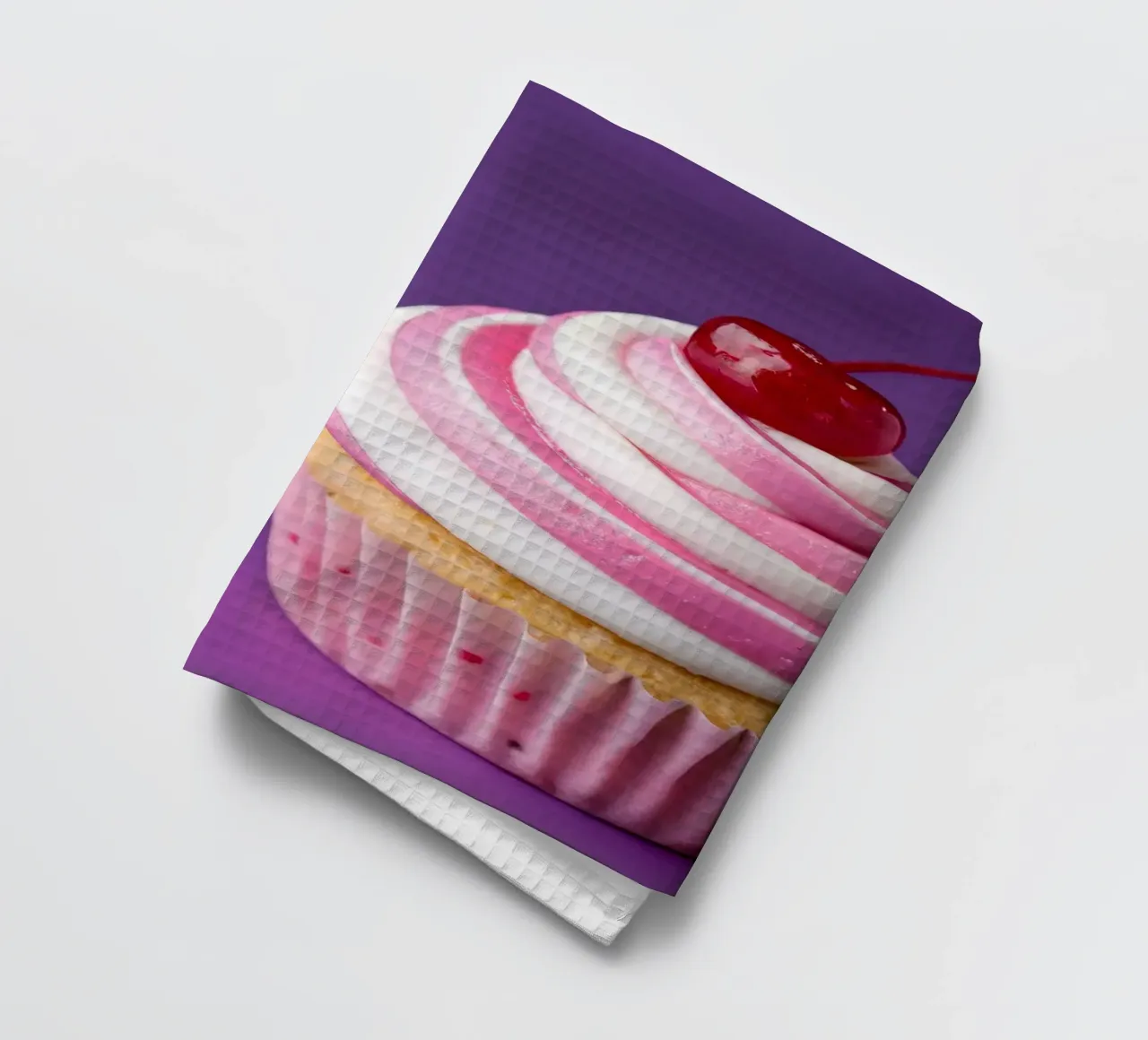 Cupcake with Cherry on Purple Background tea towel by 🥩 The tasty wall