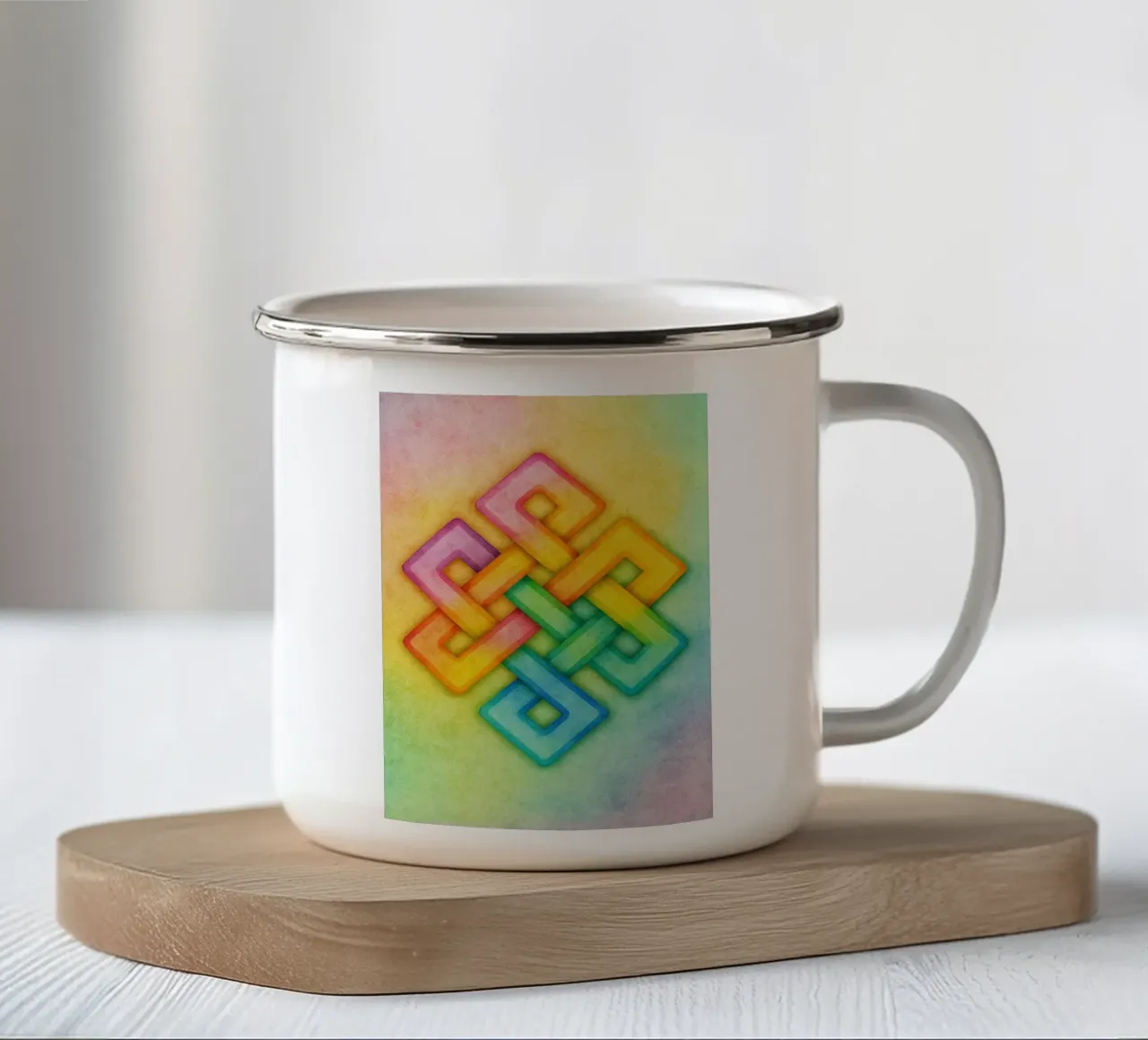 linea geometrica astratta tibetana knott tazza in smalto da arkhanz