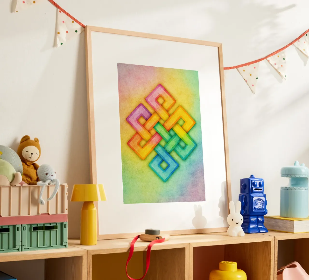 linea geometrica astratta tibetana knott poster con telaio in alluminio da arkhanz