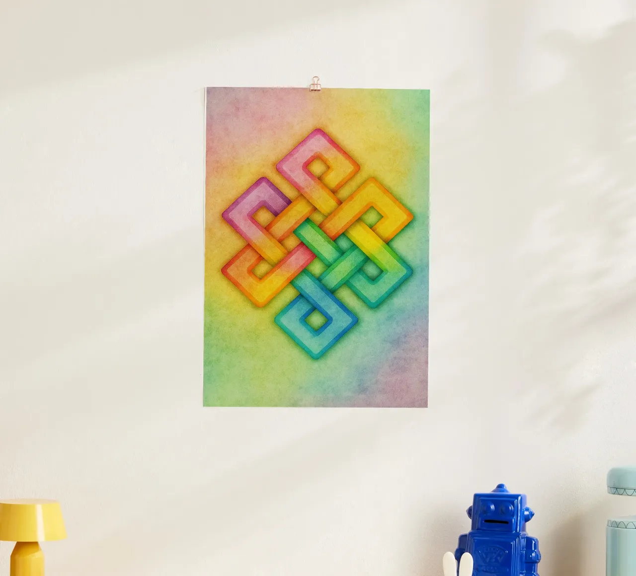 linea geometrica astratta tibetana knott poster con telaio in alluminio da arkhanz