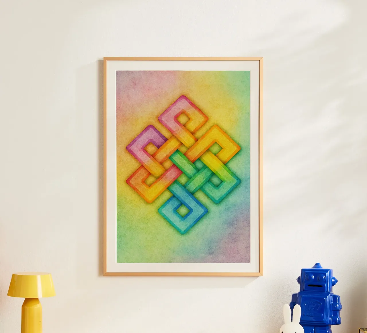 linea geometrica astratta tibetana knott poster con telaio in alluminio da arkhanz