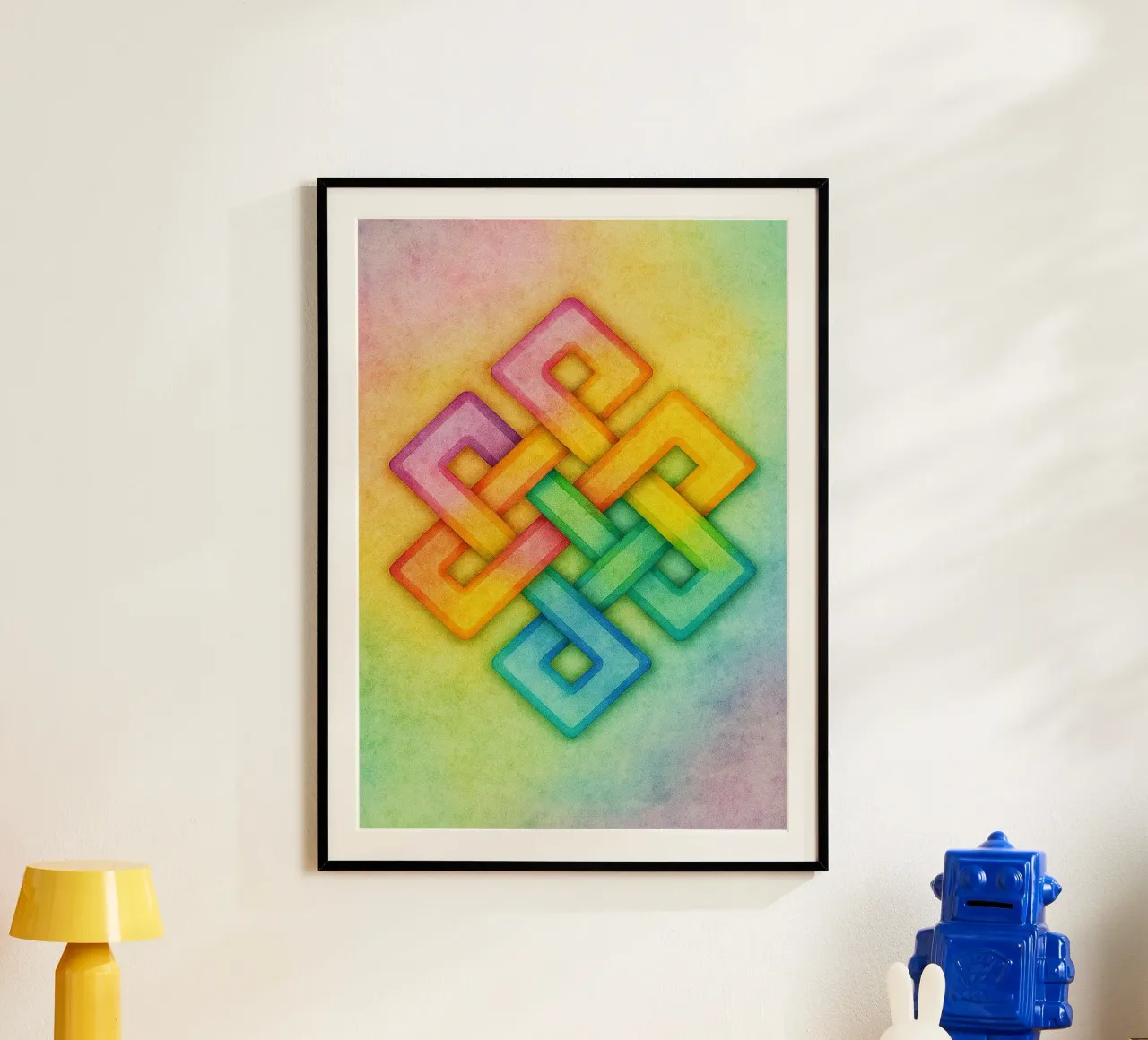 linea geometrica astratta tibetana knott poster con telaio in alluminio da arkhanz