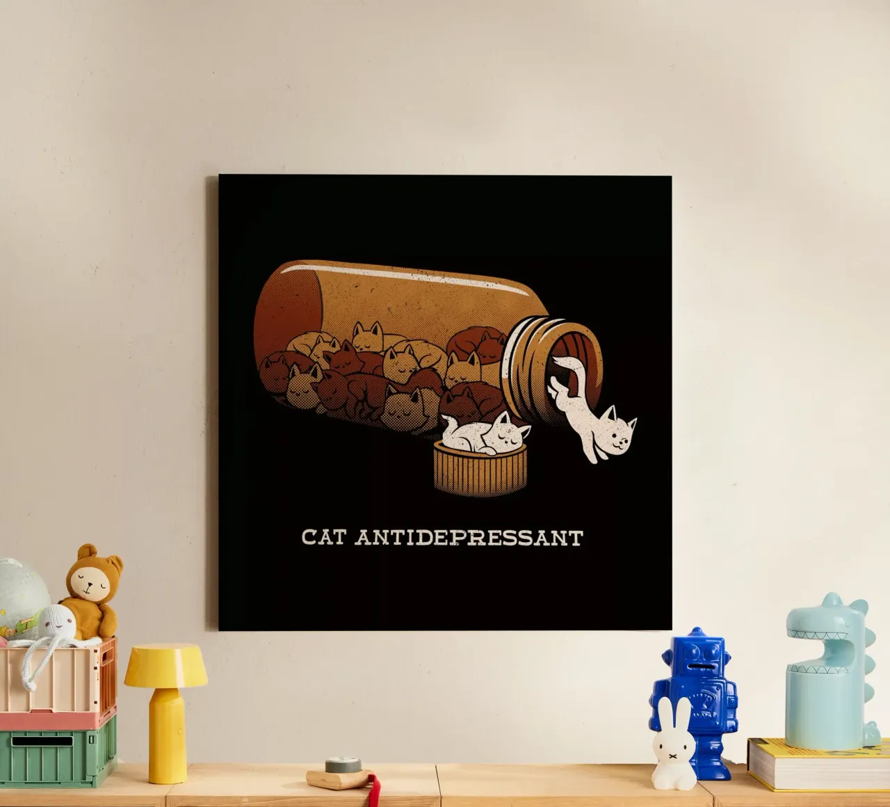 Cat Antidepressant tela con Cornice a cassetta da Tobe Fonseca