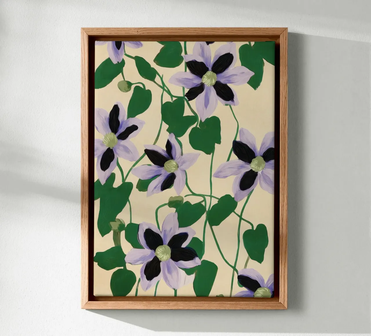 Clematis Botanical Illustration tela con Cornice a cassetta da Flow Line
