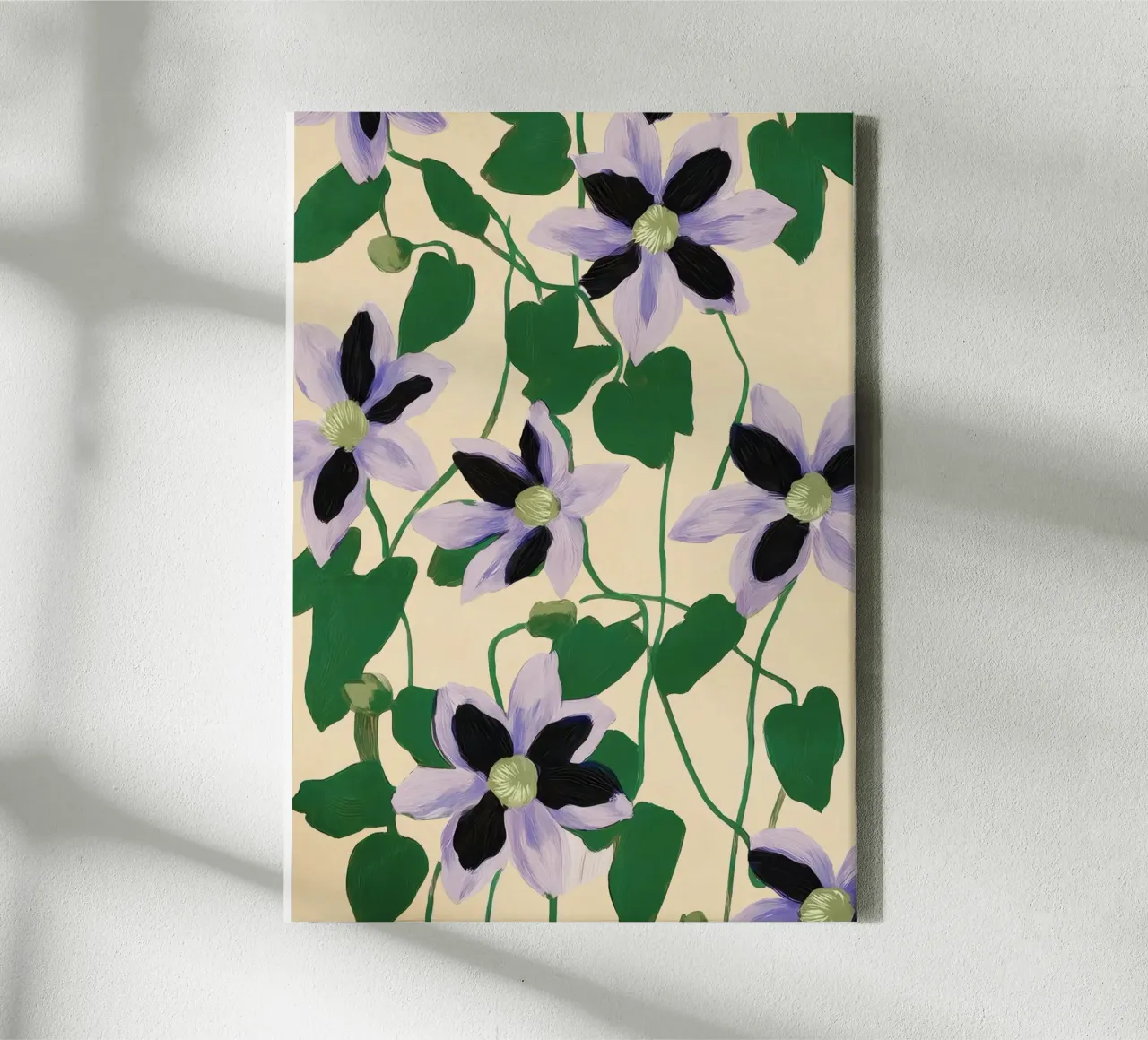 Clematis Botanical Illustration tela con Cornice a cassetta da Flow Line