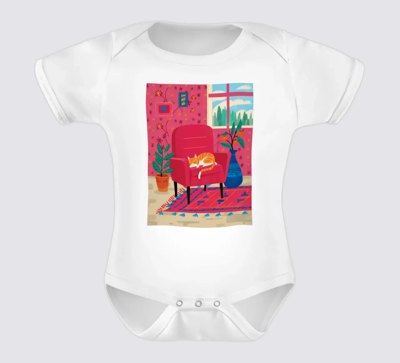 Sedia rossa Cat Repose body neonato maniche corte da Tiga Bersama