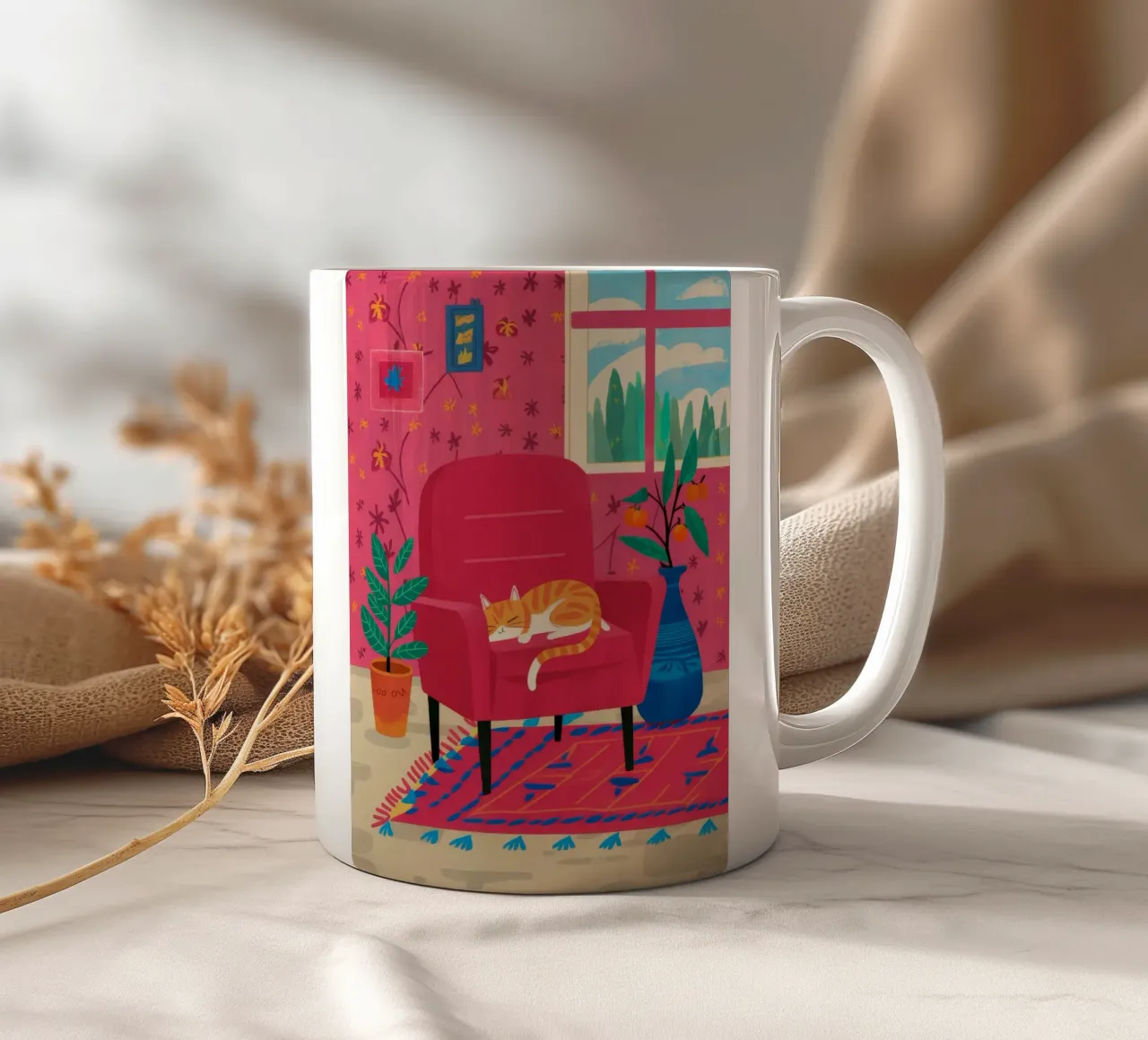 Sedia rossa Cat Repose tazza in ceramica da Tiga Bersama