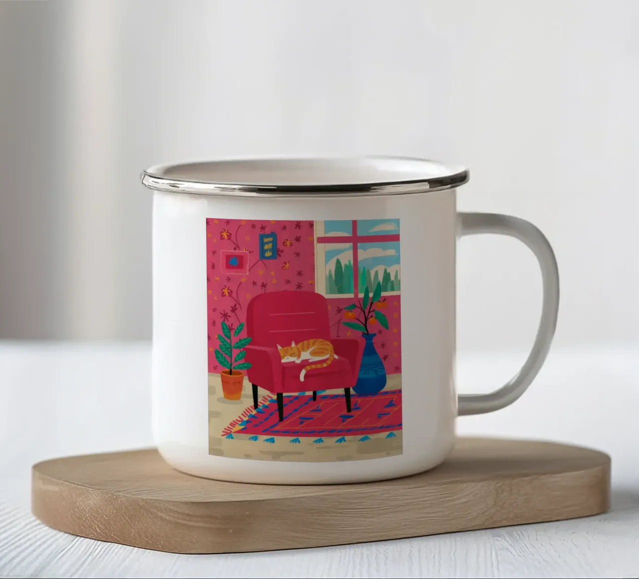 Sedia rossa Cat Repose tazza in smalto da Tiga Bersama