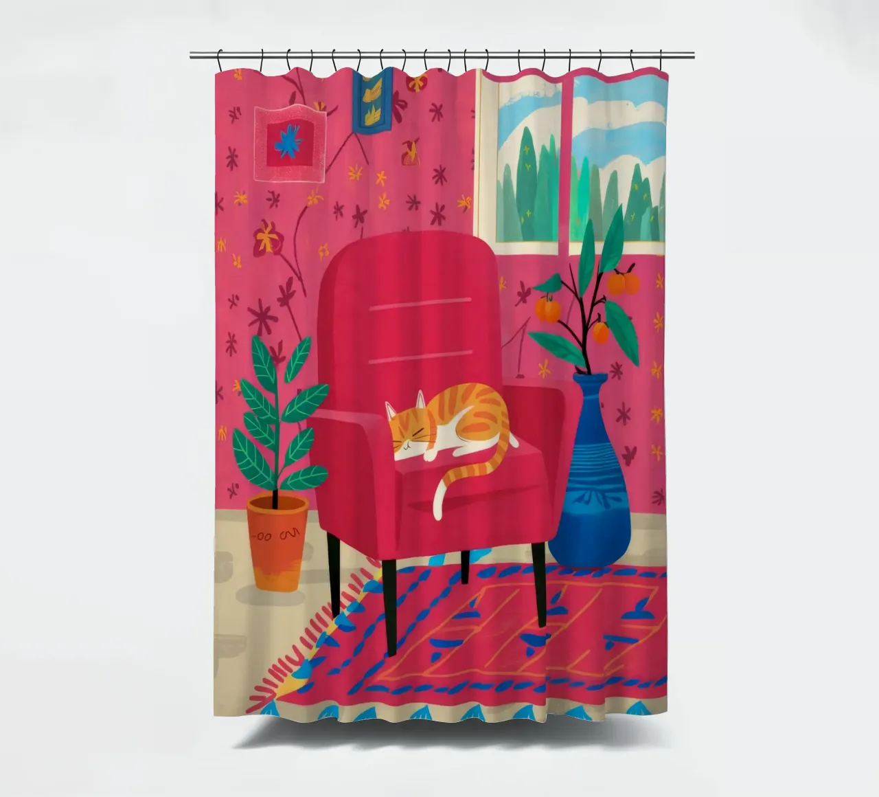 Sedia rossa Cat Repose tenda da doccia da Tiga Bersama