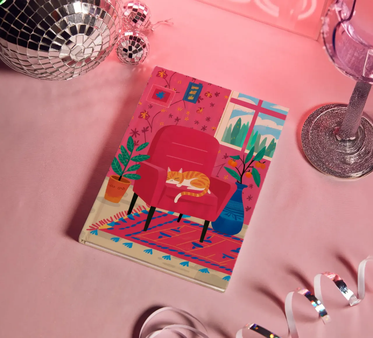 Red Chair Cat Repose notebook by Tiga Bersama