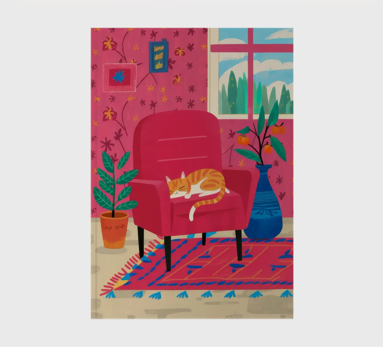 Red Chair Cat Repose notebook by Tiga Bersama