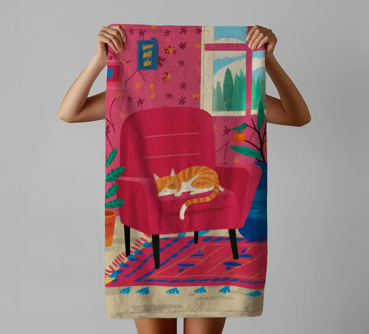 Sedia rossa Cat Repose asciugamano da bagno da Tiga Bersama