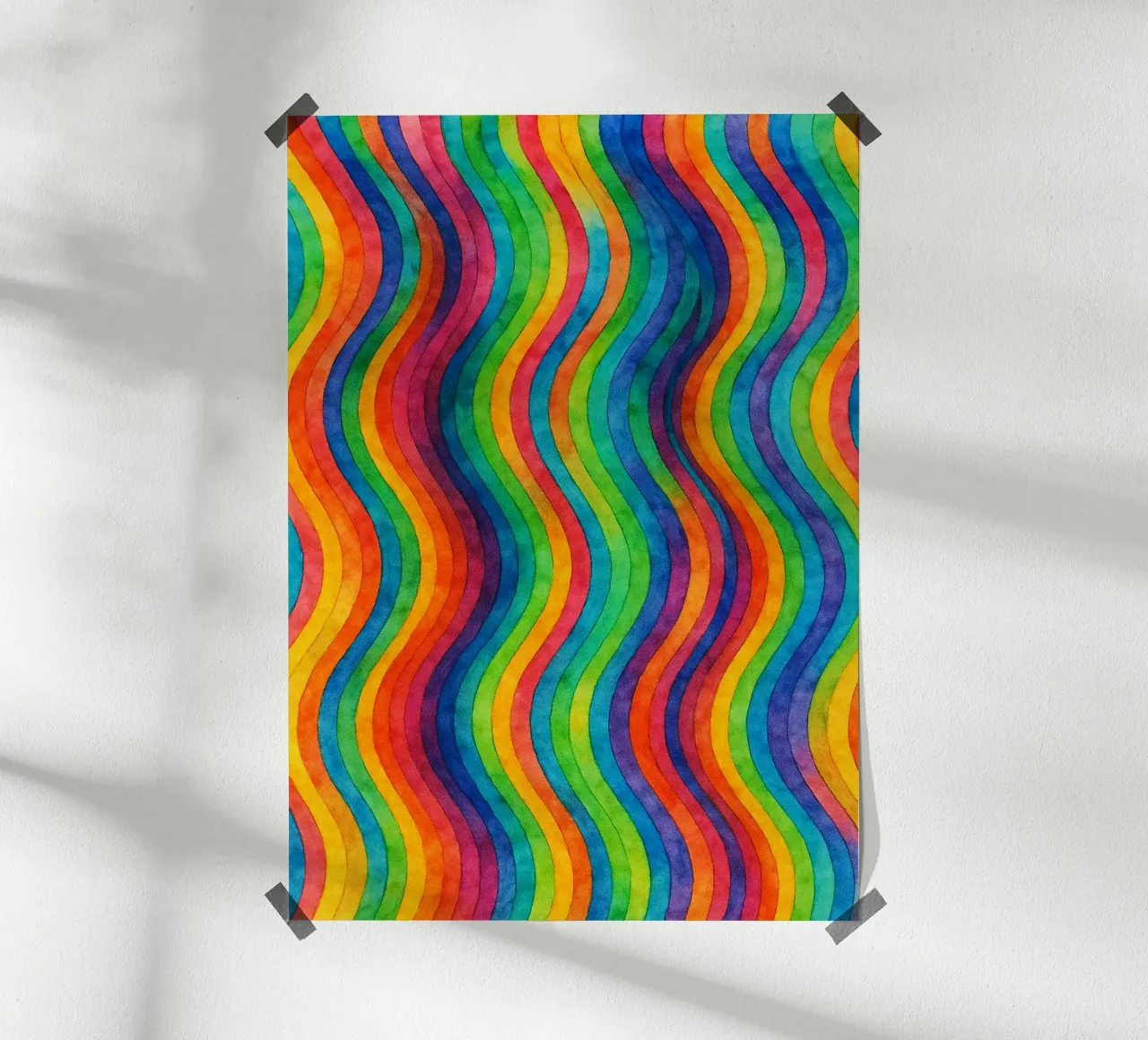 linea d'onda geometrica astratta poster con telaio in legno da arkhanz