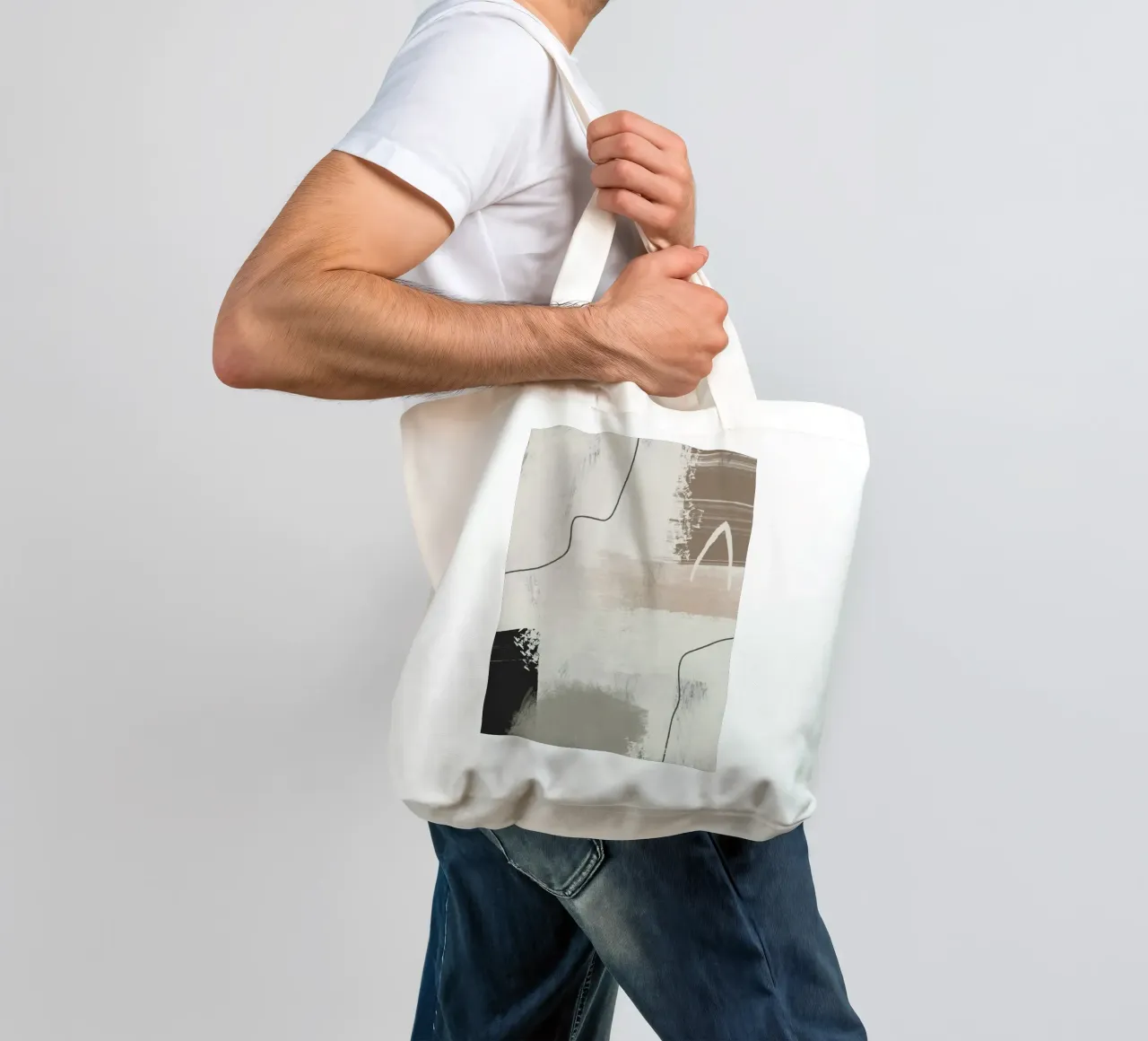 Abstract and modern artwork with brushstrokes in earth tones borsa in juta da Imaginative