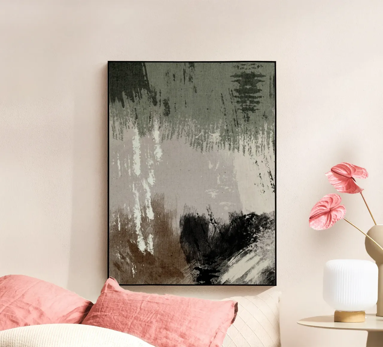 Abstract artwork with brushstrokes in beige, green, brown metacrilato de Imaginative