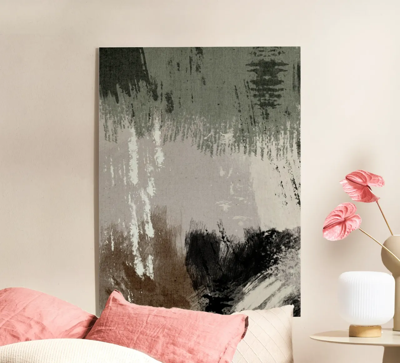Abstract artwork with brushstrokes in beige, green, brown metacrilato de Imaginative