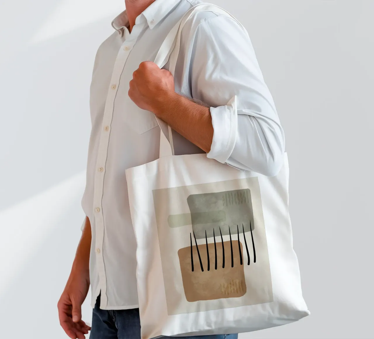 Modern abstract organic shapes and lines in earth tones borsa in juta da Imaginative