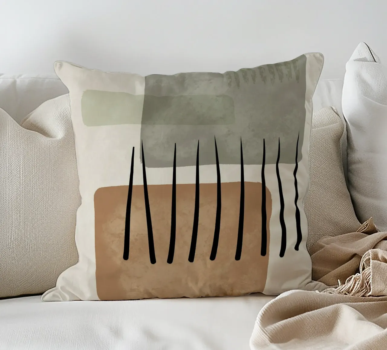 Modern abstract organic shapes and lines in earth tones cuscino da Imaginative