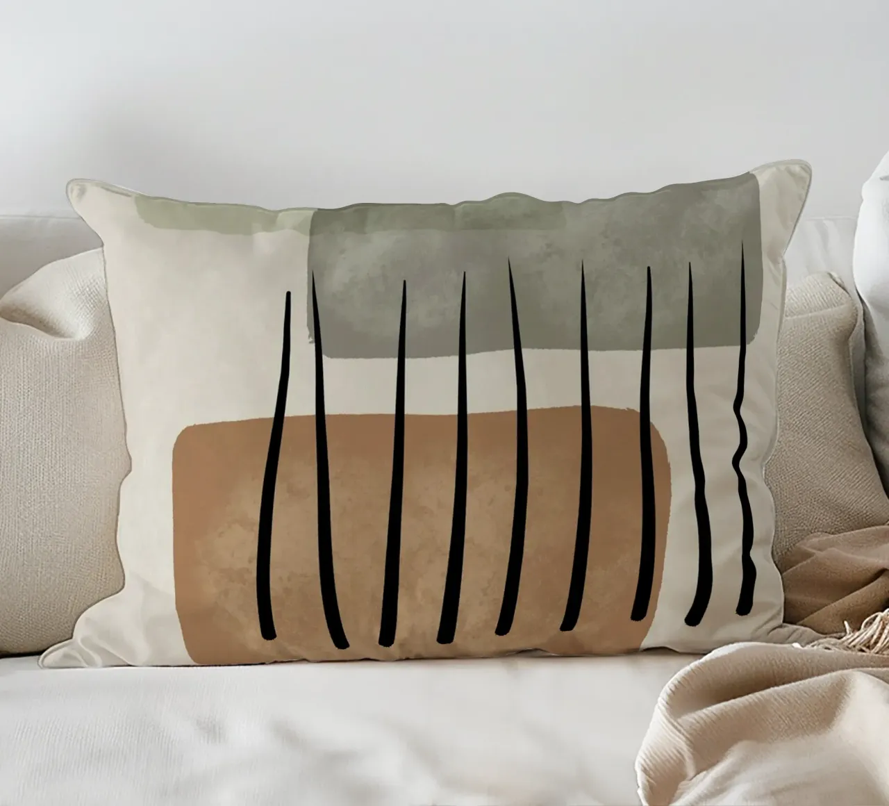 Modern abstract organic shapes and lines in earth tones cuscino da Imaginative