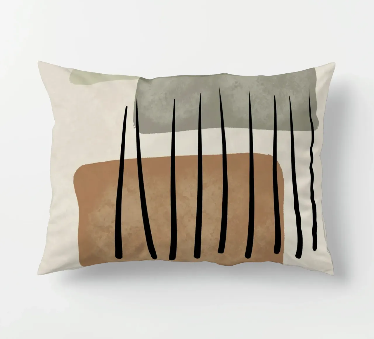 Modern abstract organic shapes and lines in earth tones cuscino da Imaginative