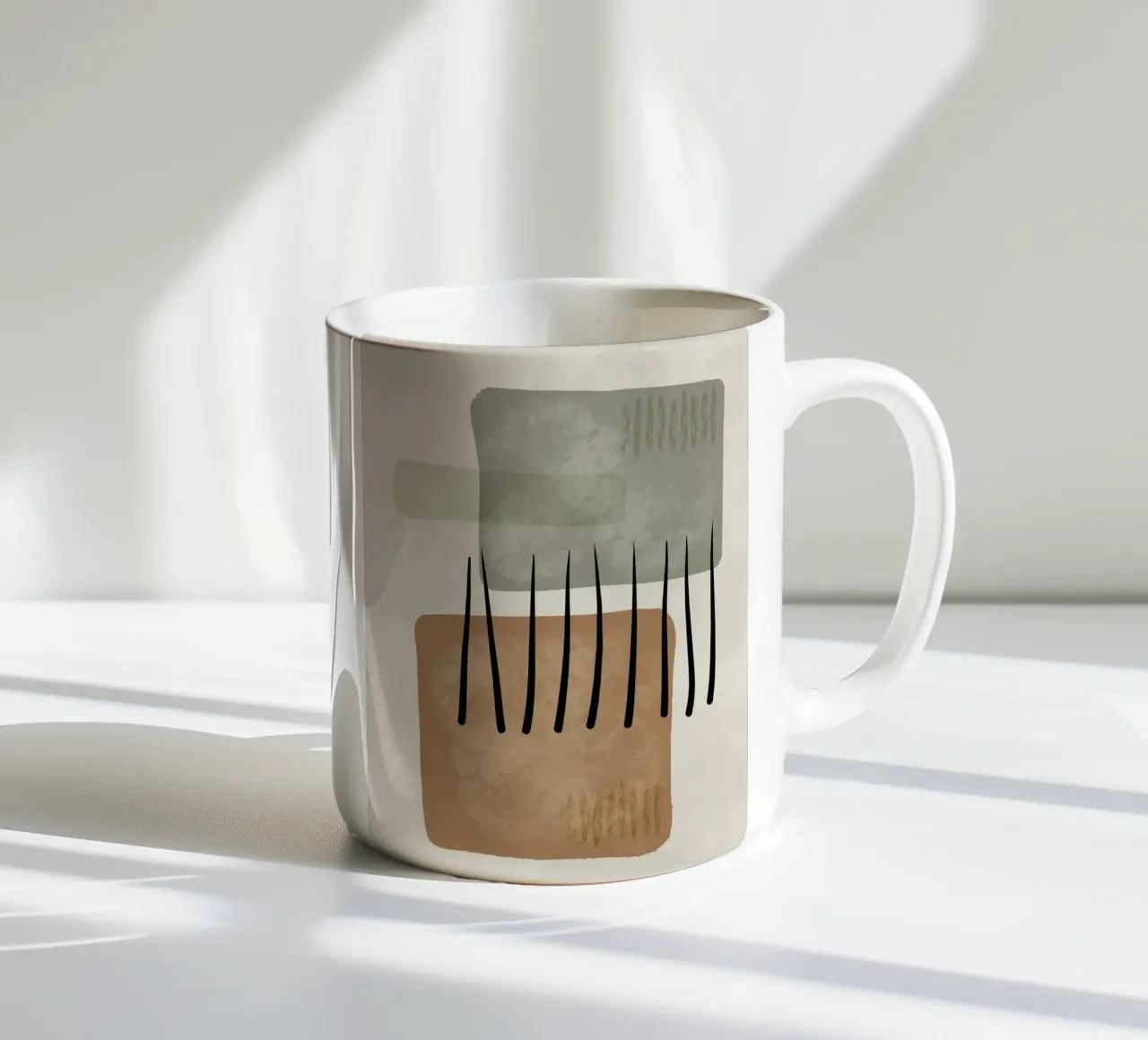 Modern abstract organic shapes and lines in earth tones keramische mok van Imaginative