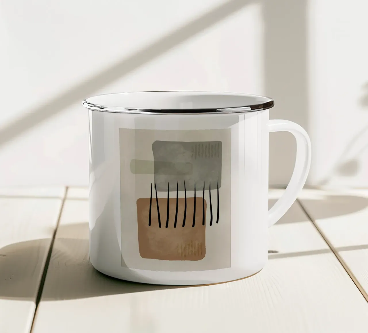 Modern abstract organic shapes and lines in earth tones emaille mok van Imaginative