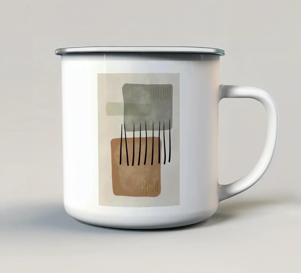 Modern abstract organic shapes and lines in earth tones emaille mok van Imaginative