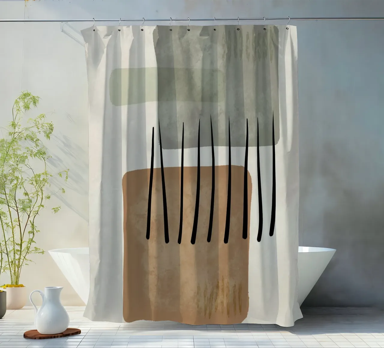 Modern abstract organic shapes and lines in earth tones tenda da doccia da Imaginative