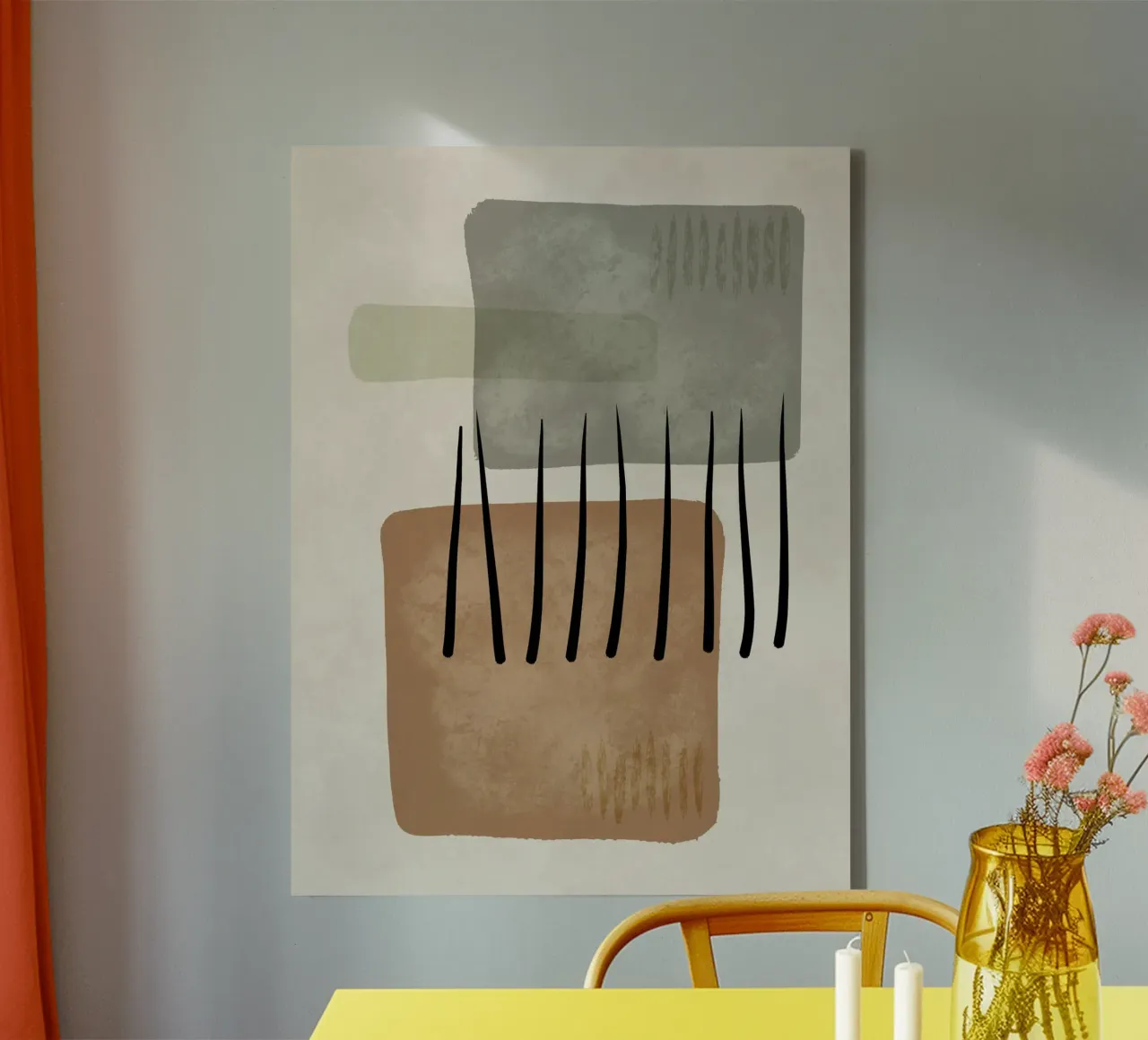 Modern abstract organic shapes and lines in earth tones tela da Imaginative