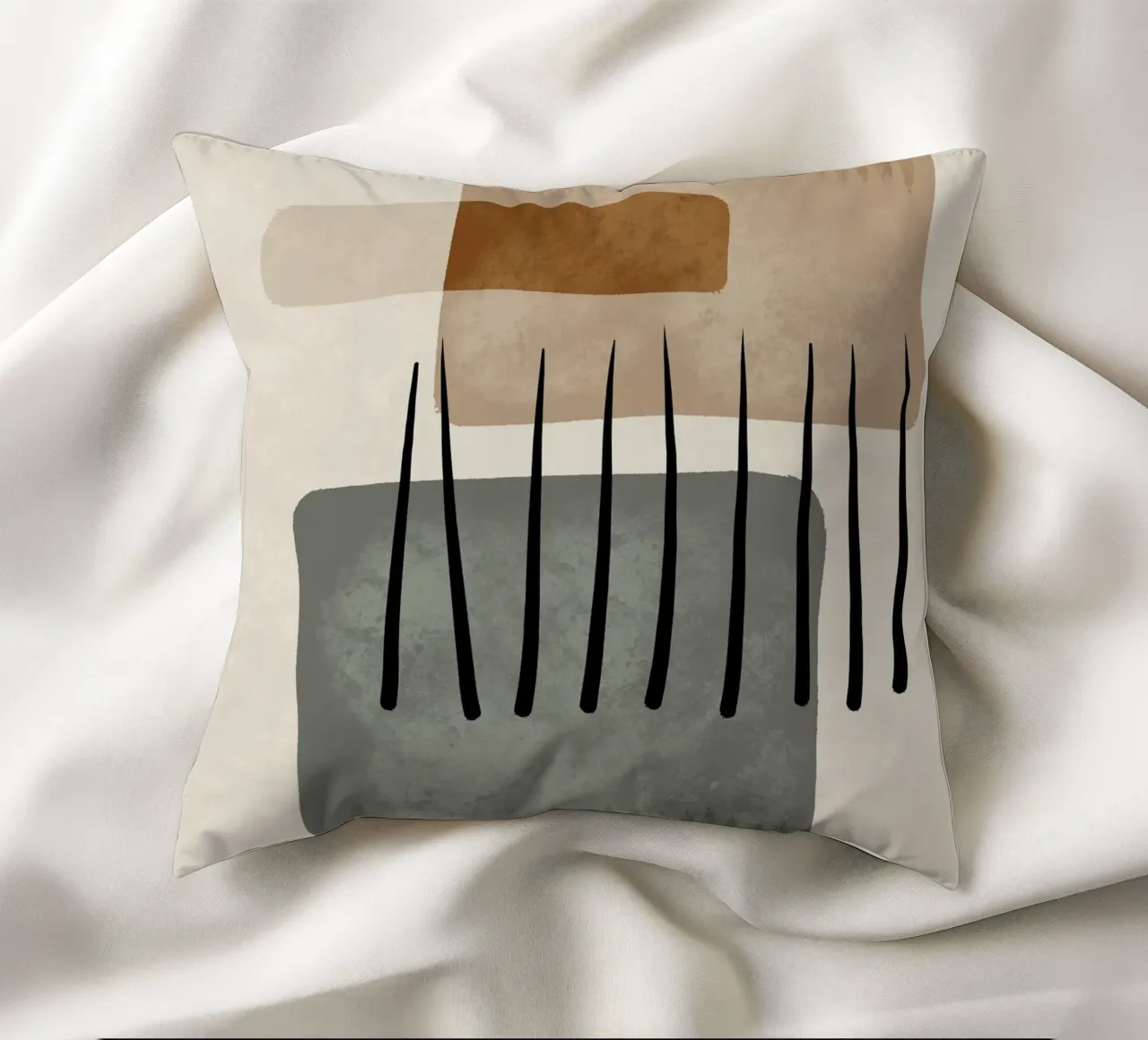 Modern abstract organic shapes and lines in earth tones cuscino da Imaginative