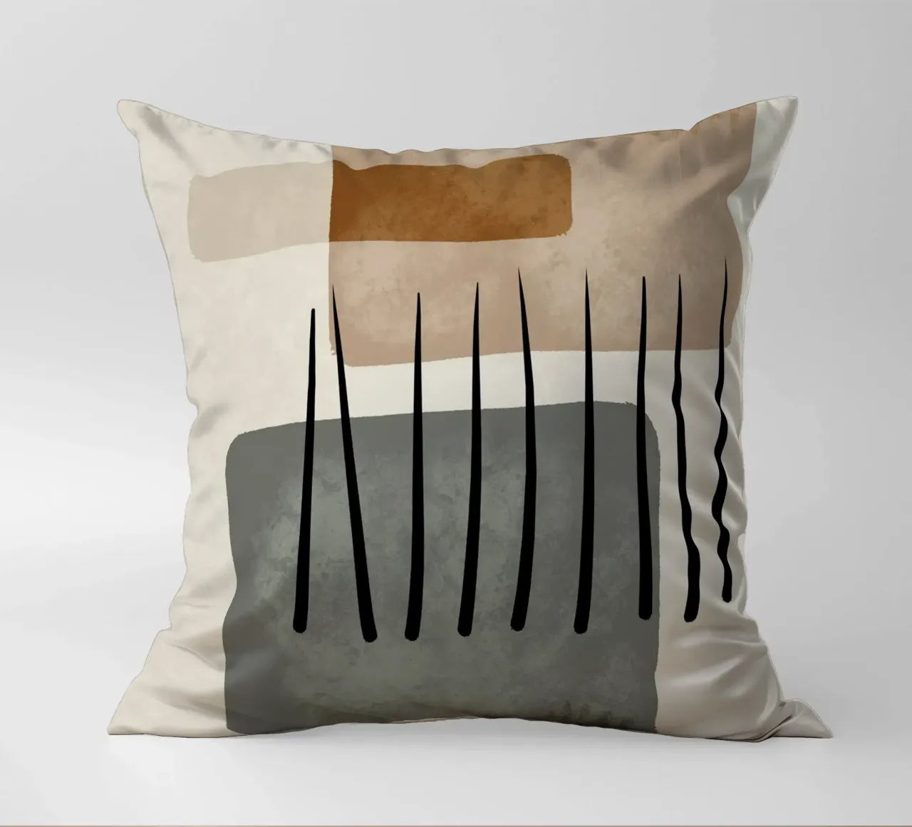Modern abstract organic shapes and lines in earth tones cuscino da Imaginative