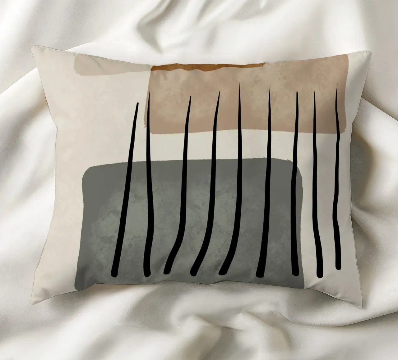 Modern abstract organic shapes and lines in earth tones cuscino da Imaginative