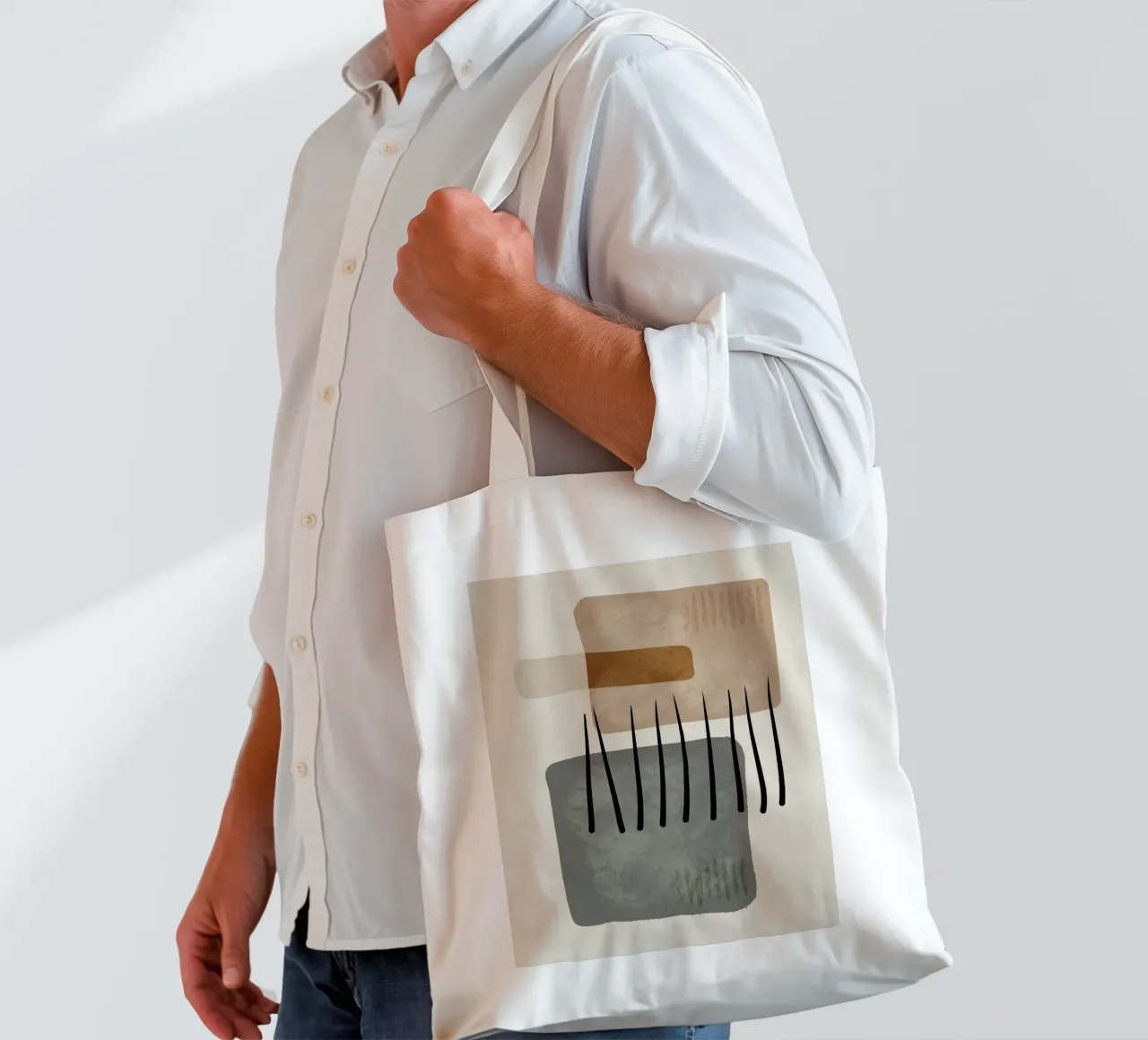 Modern abstract organic shapes and lines in earth tones borsa in juta da Imaginative
