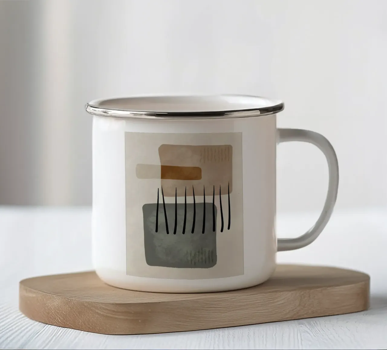 Modern abstract organic shapes and lines in earth tones tazza in smalto da Imaginative